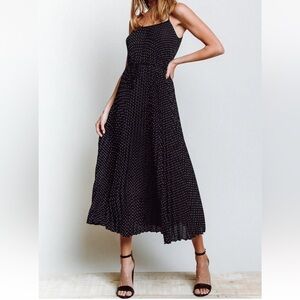Vince Navy Polka Dot Pleated Slip Midi Dress M Minimalist